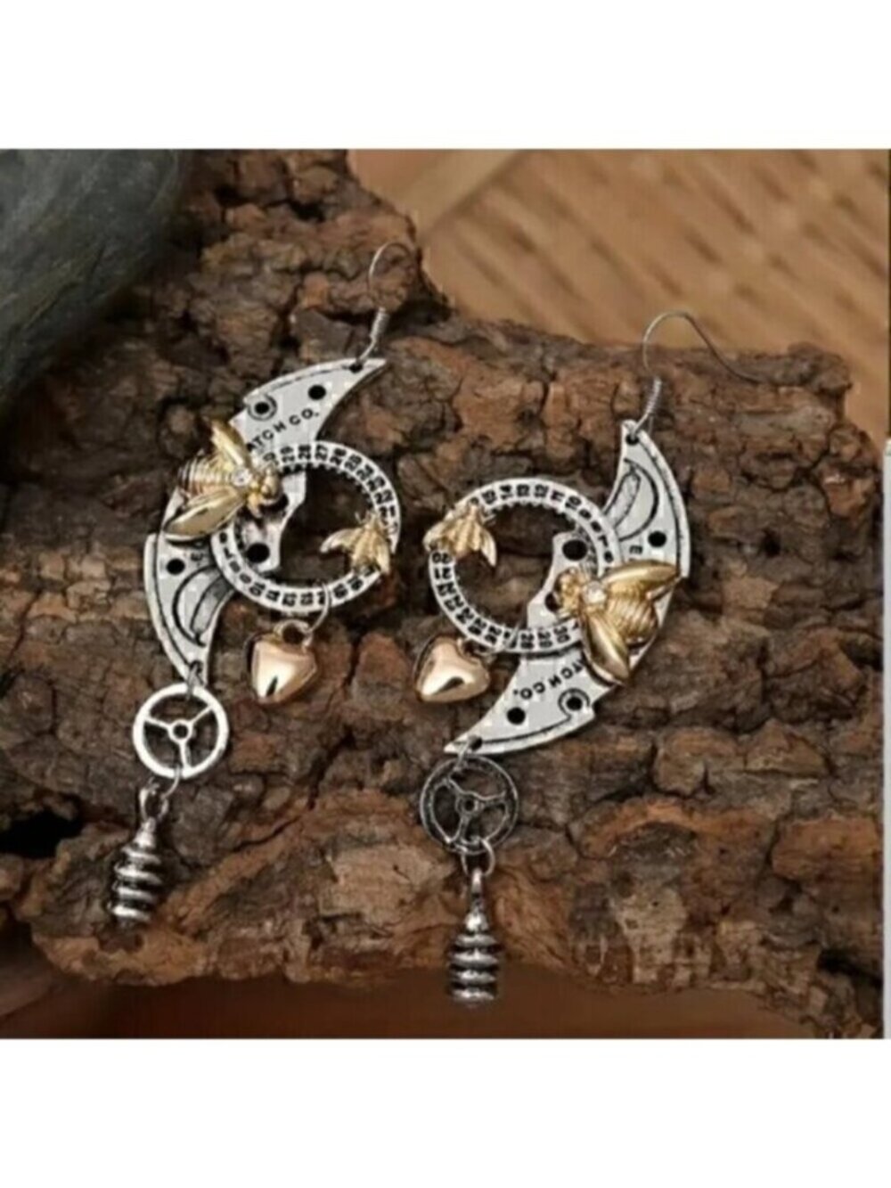 Bee Steam Punk Style Alloy Heart Saw Dangle Earrings